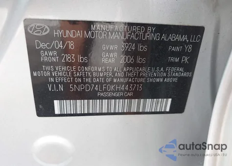 2019 Hyundai Elantra Se from USA, damaged, VIN 5NPD74LF0KH443713